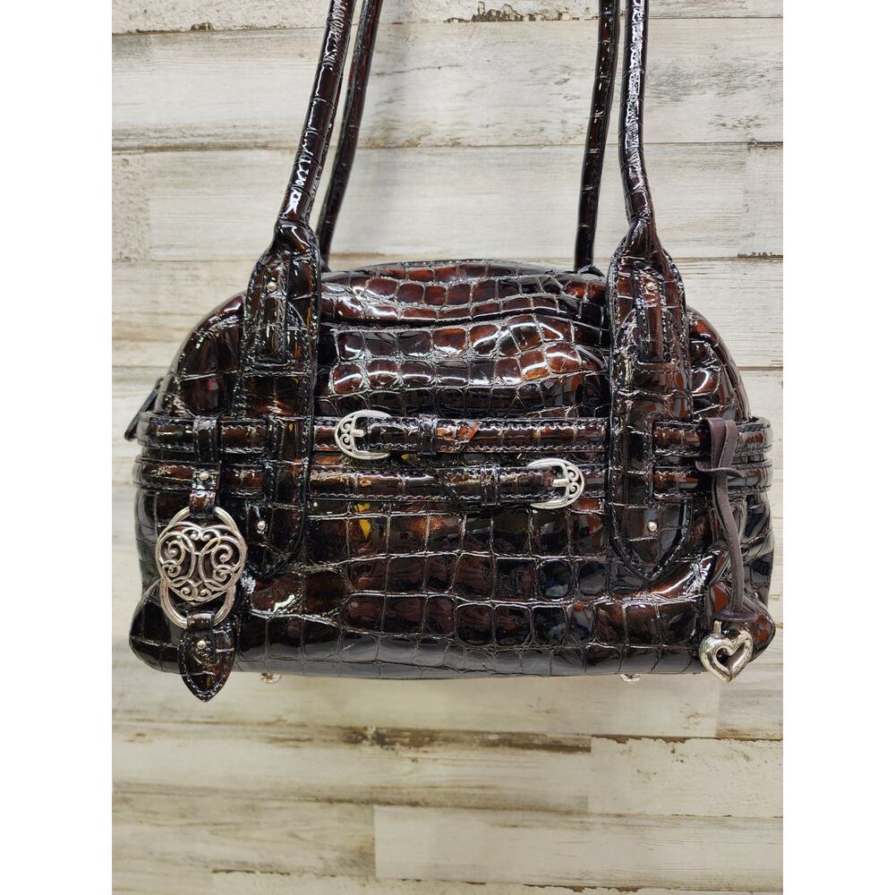 Brighton Brown Leather Croc Bucket Heart Handbag Shoulder Bag Purse